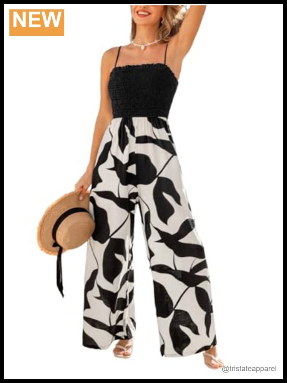 Women's Tropical Square Neck Sleeveless Wide Leg Jumpsuit Romper